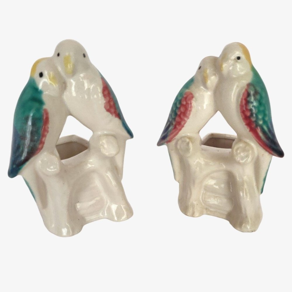 Vintage Morton Art Pottery Lovebird Planters Pair